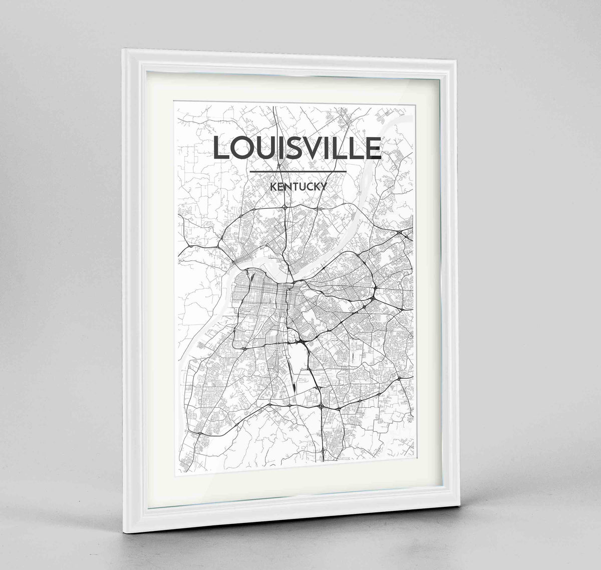 Framed Louisville Map Art Print 24x36&quot; Traditional White frame Point Two Design Group