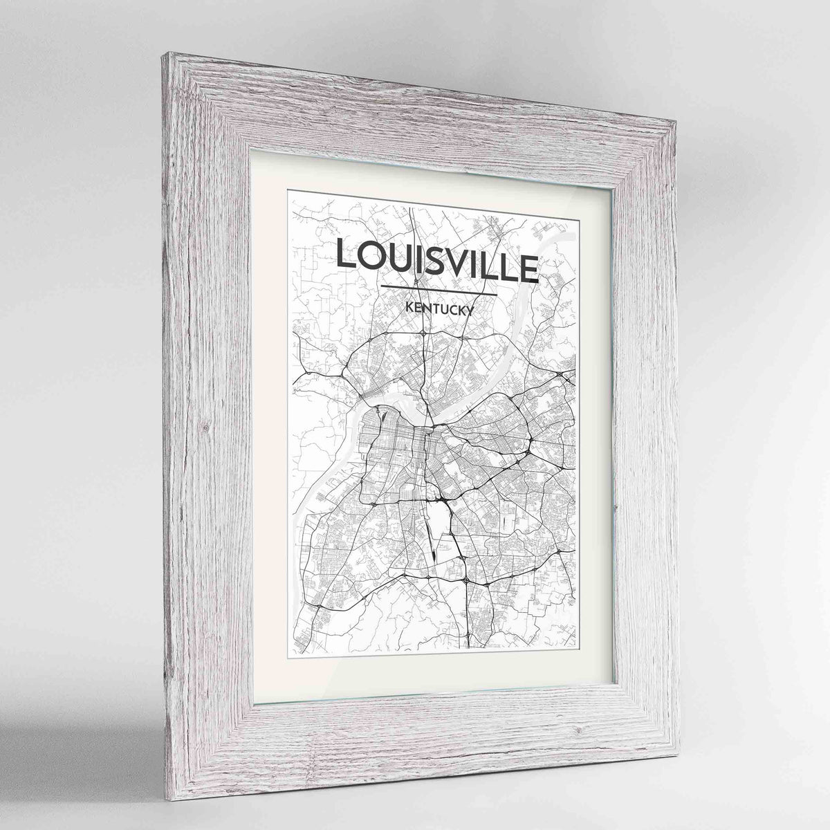 Framed Louisville Map Art Print 24x36&quot; Western White frame Point Two Design Group