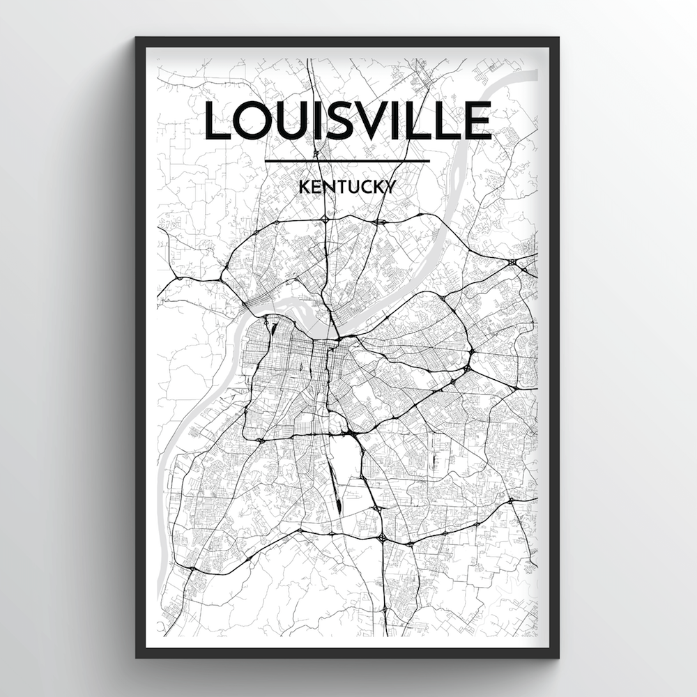 Louisville City Map Framed Art - Solid wood framed built in Canada - Point  Two Design