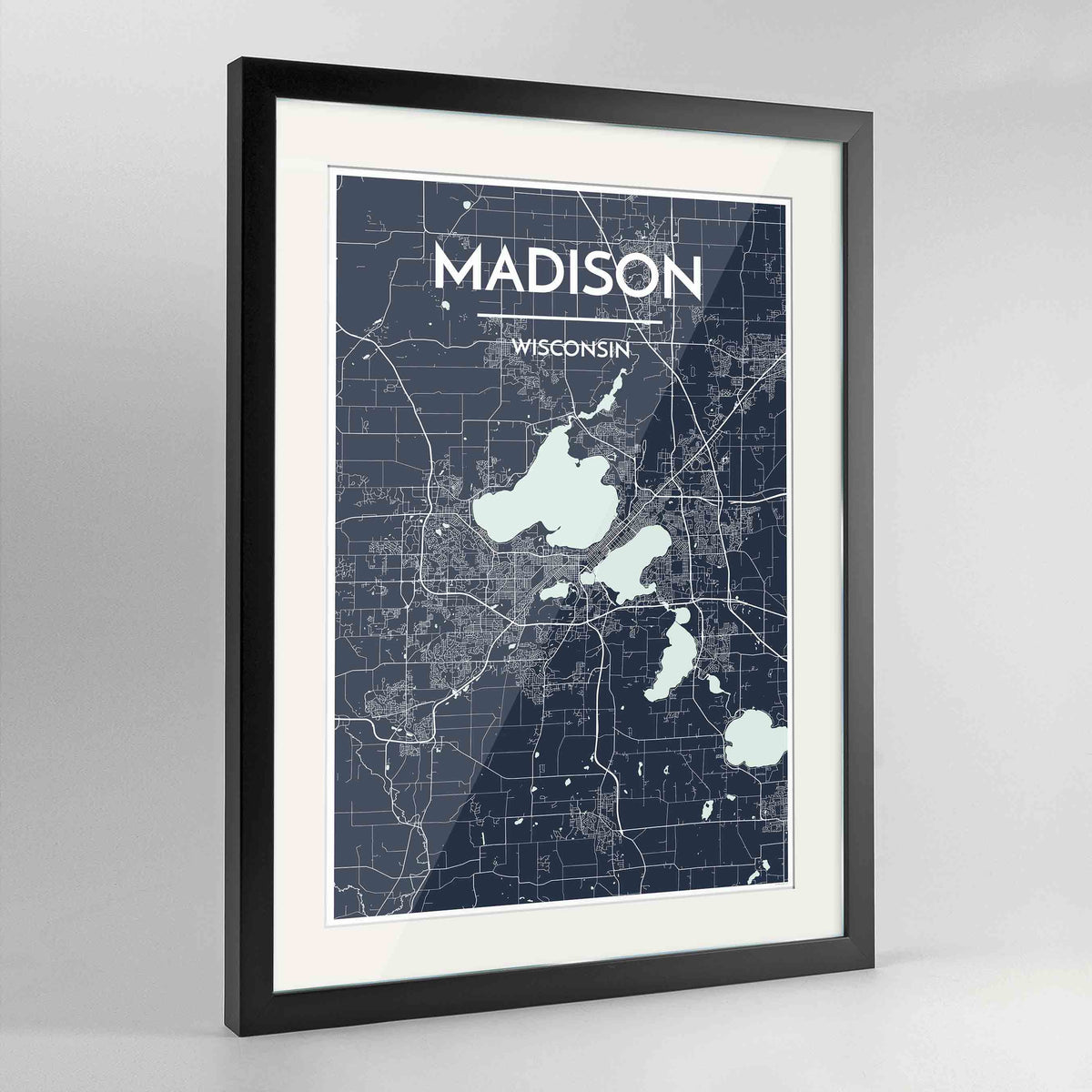 Framed Madison Map Art Print 24x36&quot; Contemporary Black frame Point Two Design Group