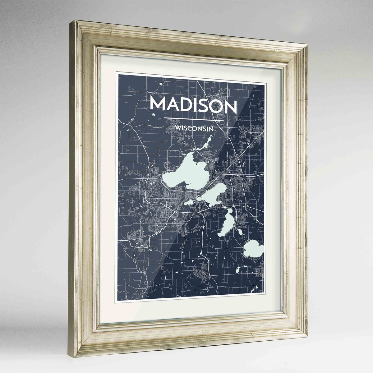 Framed Madison Map Art Print 24x36&quot; Champagne frame Point Two Design Group