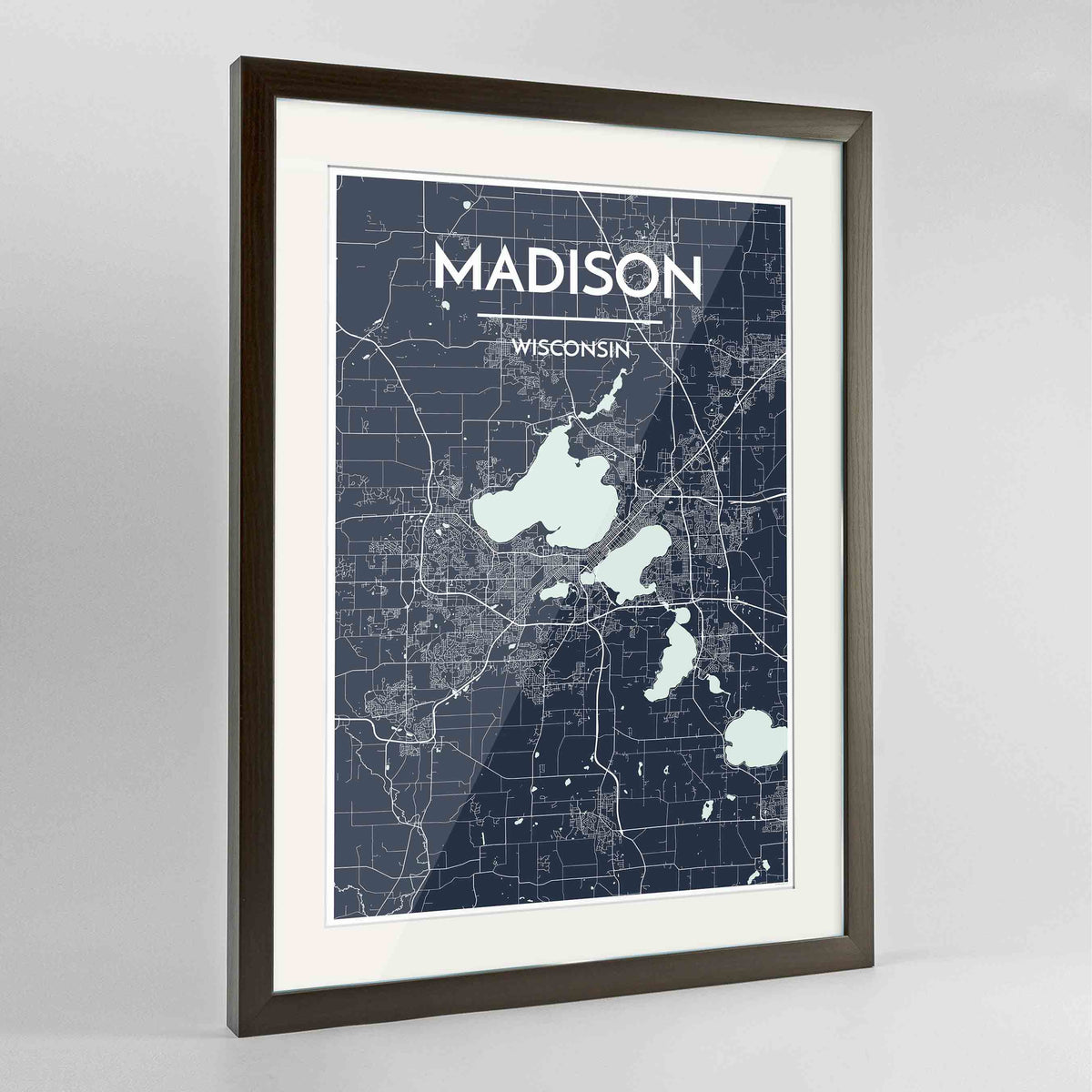Framed Madison Map Art Print 24x36&quot; Contemporary Walnut frame Point Two Design Group