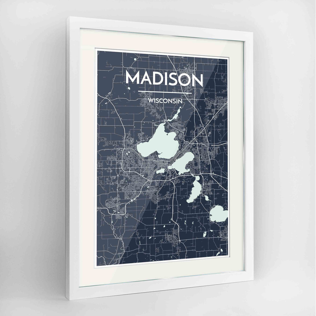 Framed Madison Map Art Print 24x36&quot; Contemporary White frame Point Two Design Group