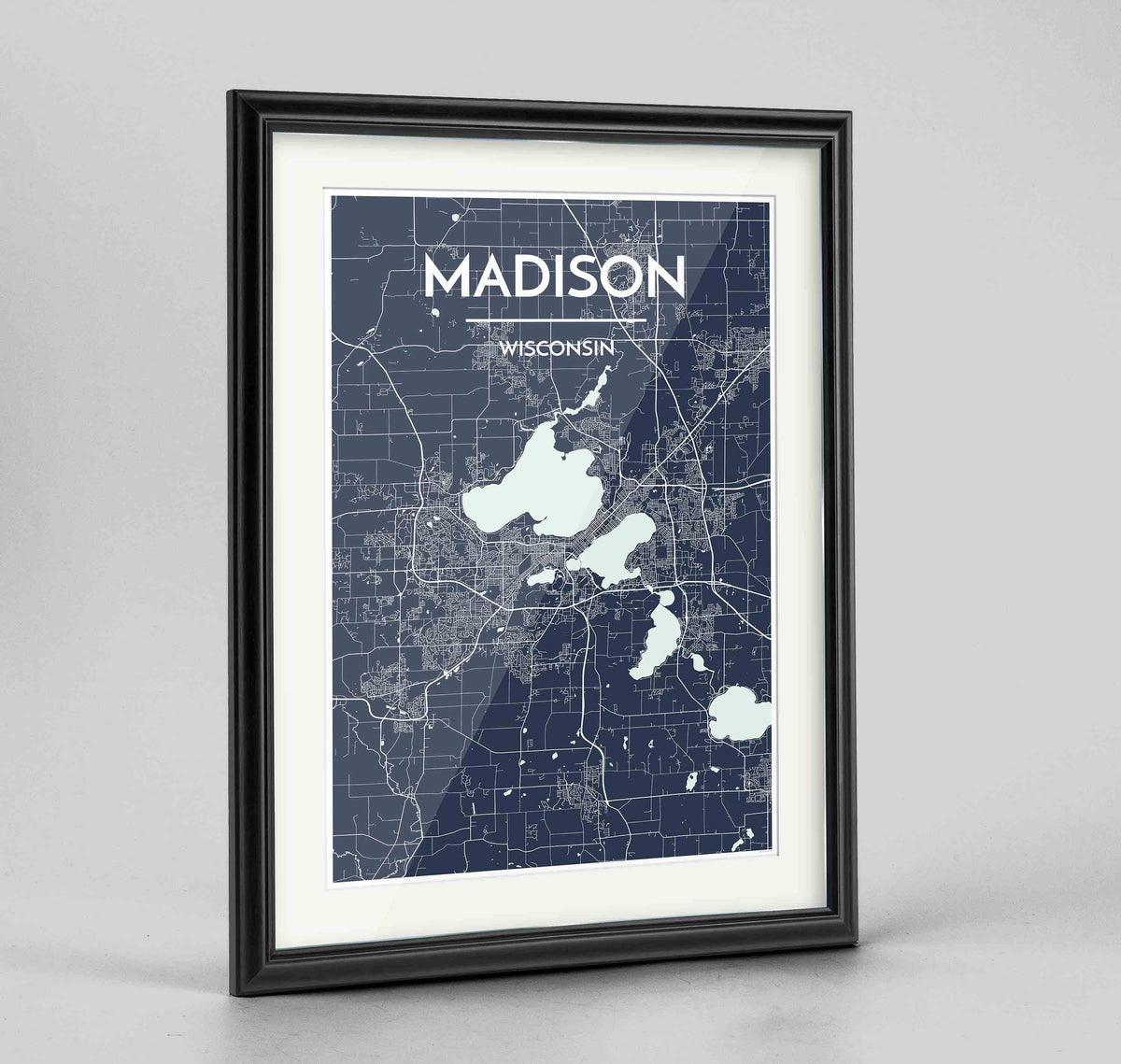 Framed Madison Map Art Print 24x36&quot; Traditional Black frame Point Two Design Group
