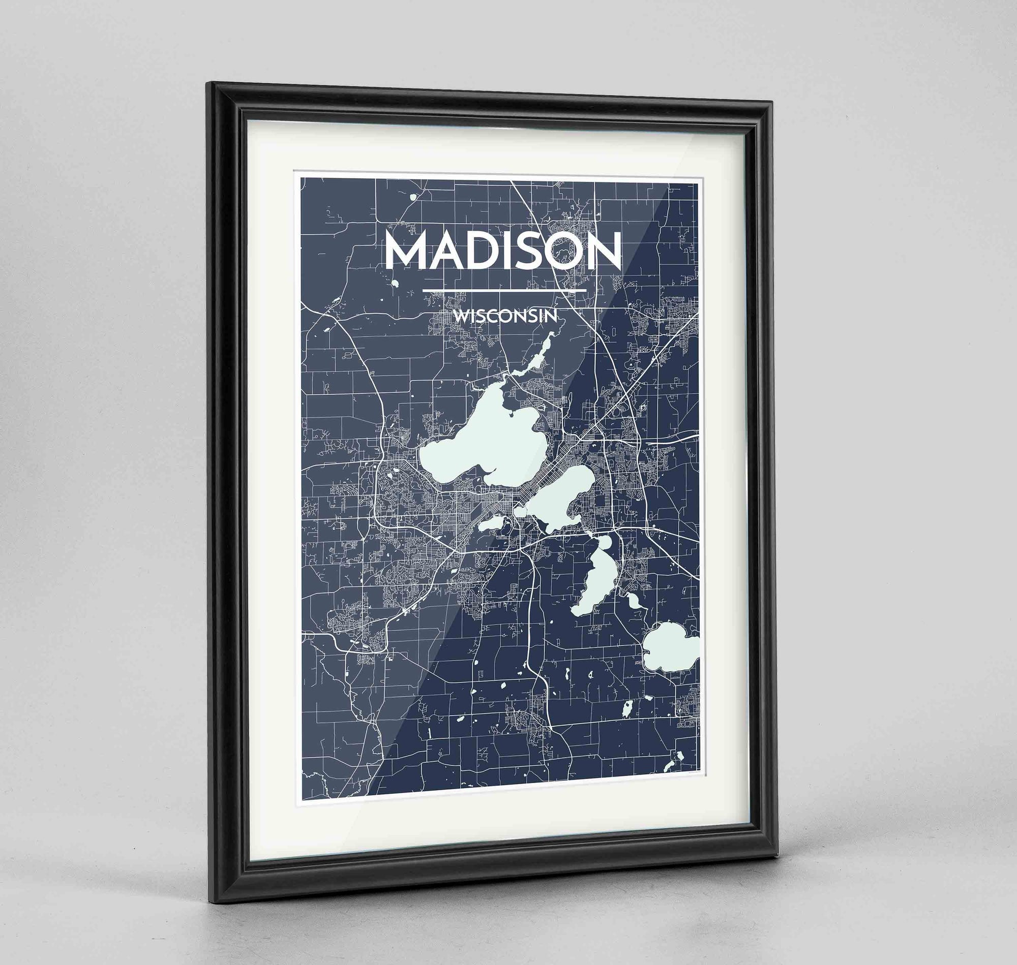 Framed Madison Map Art Print 24x36" Traditional Black frame Point Two Design Group