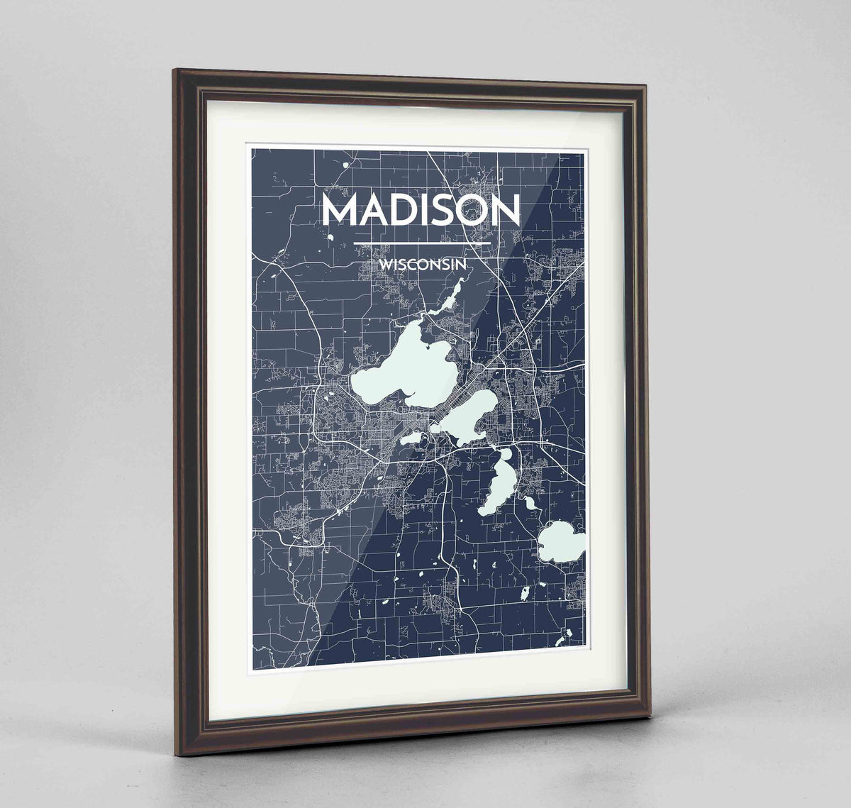 Framed Madison Map Art Print 24x36&quot; Traditional Walnut frame Point Two Design Group