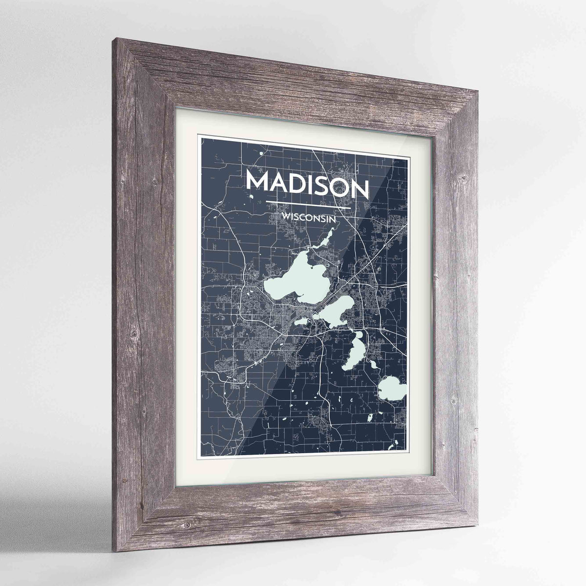 Framed Madison Map Art Print 24x36&quot; Western Grey frame Point Two Design Group