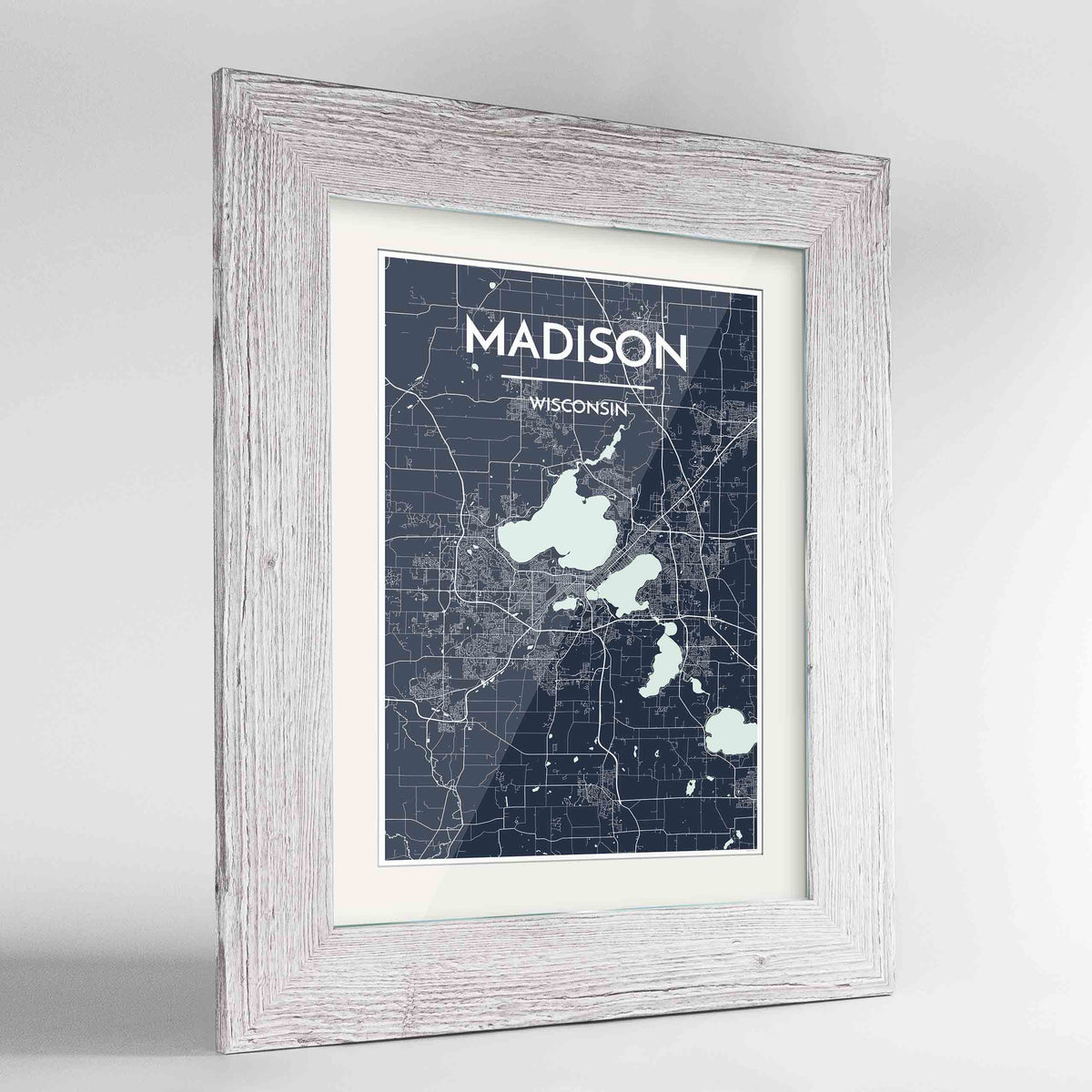 Framed Madison Map Art Print 24x36&quot; Western White frame Point Two Design Group