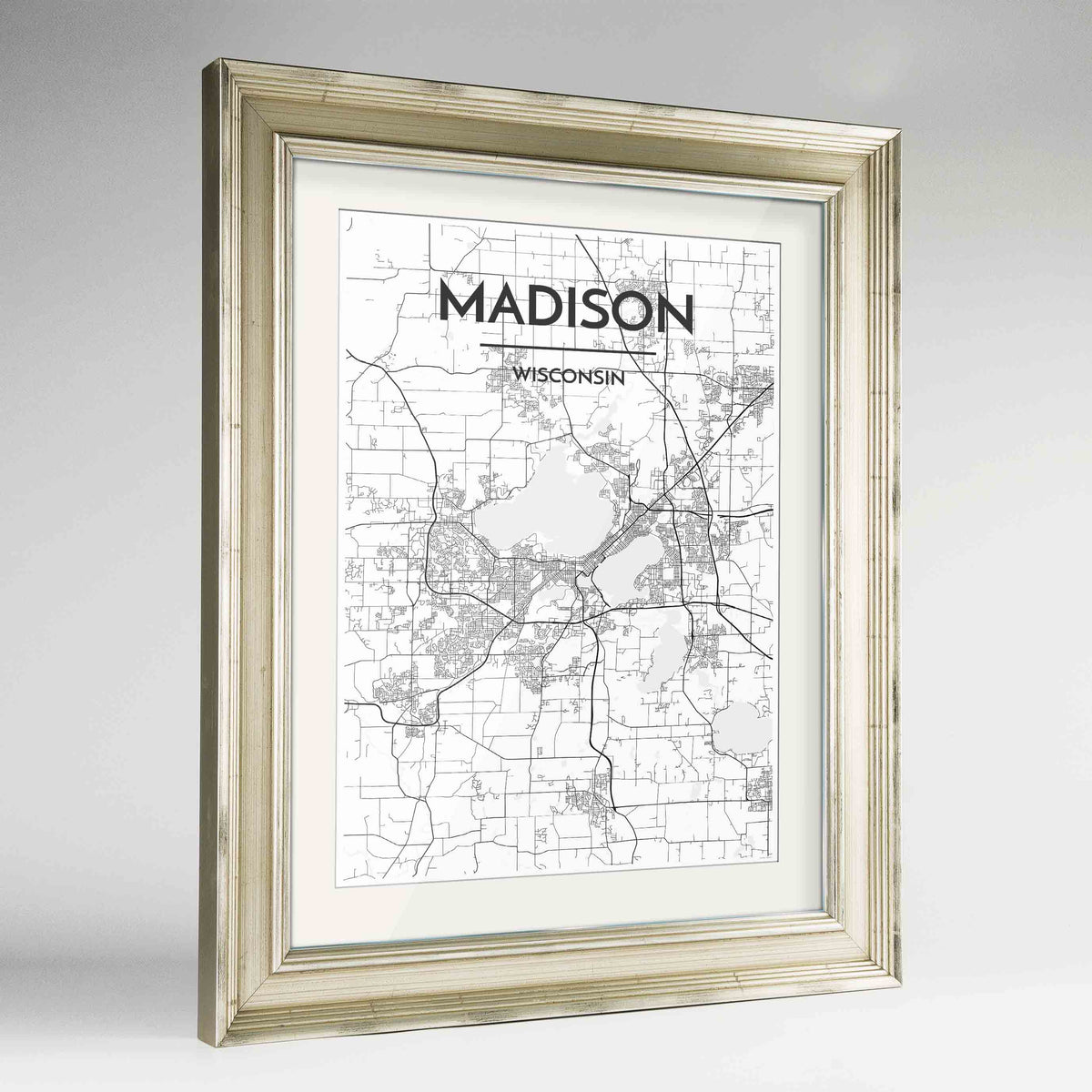 Framed Madison Map Art Print 24x36&quot; Champagne frame Point Two Design Group