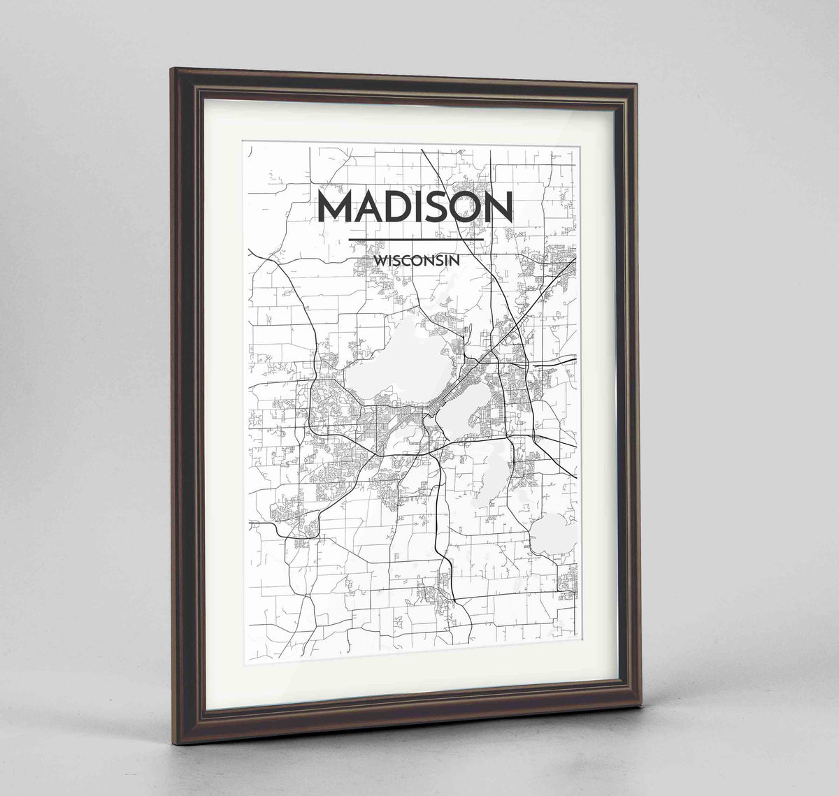 Framed Madison Map Art Print 24x36&quot; Traditional Walnut frame Point Two Design Group