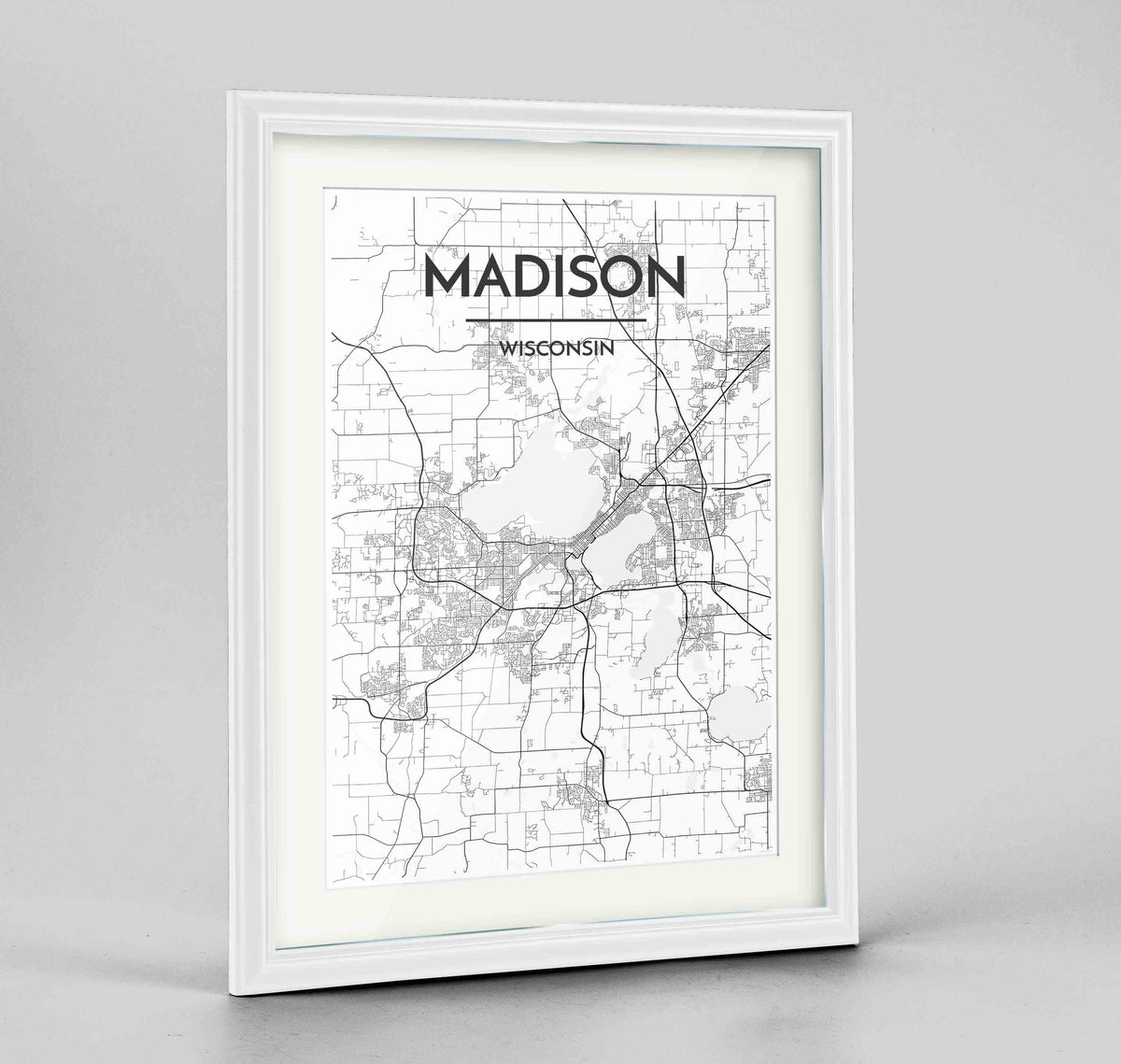 Framed Madison Map Art Print 24x36&quot; Traditional White frame Point Two Design Group