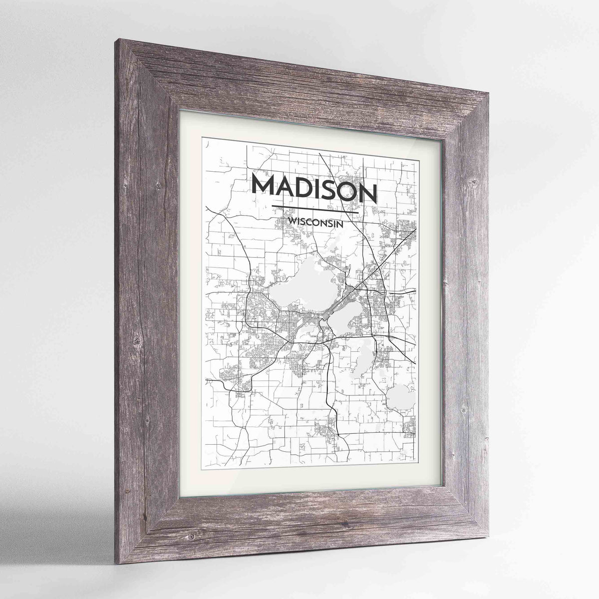 Framed Madison Map Art Print 24x36&quot; Western Grey frame Point Two Design Group