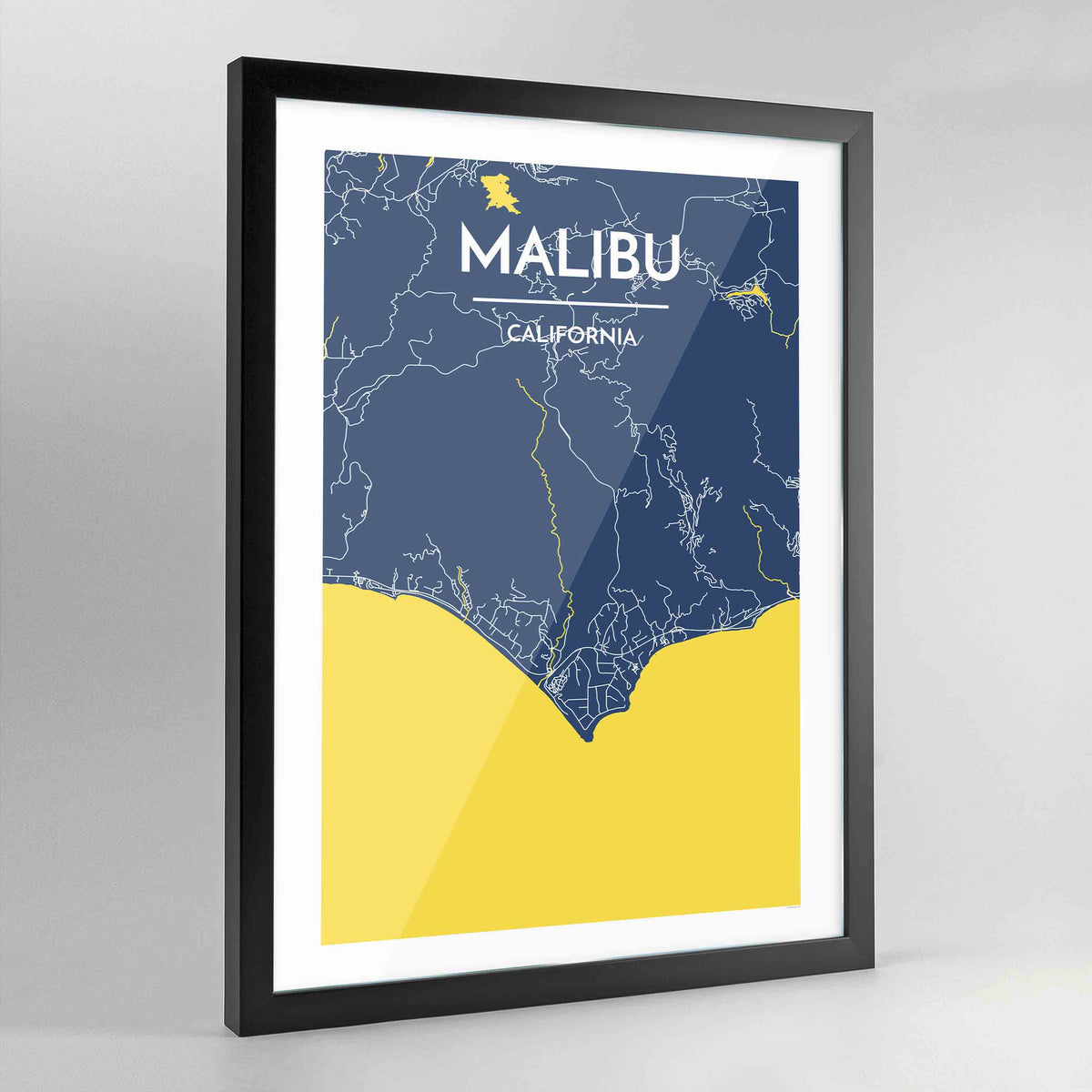 Framed Malibu City Map Art Print - Point Two Design