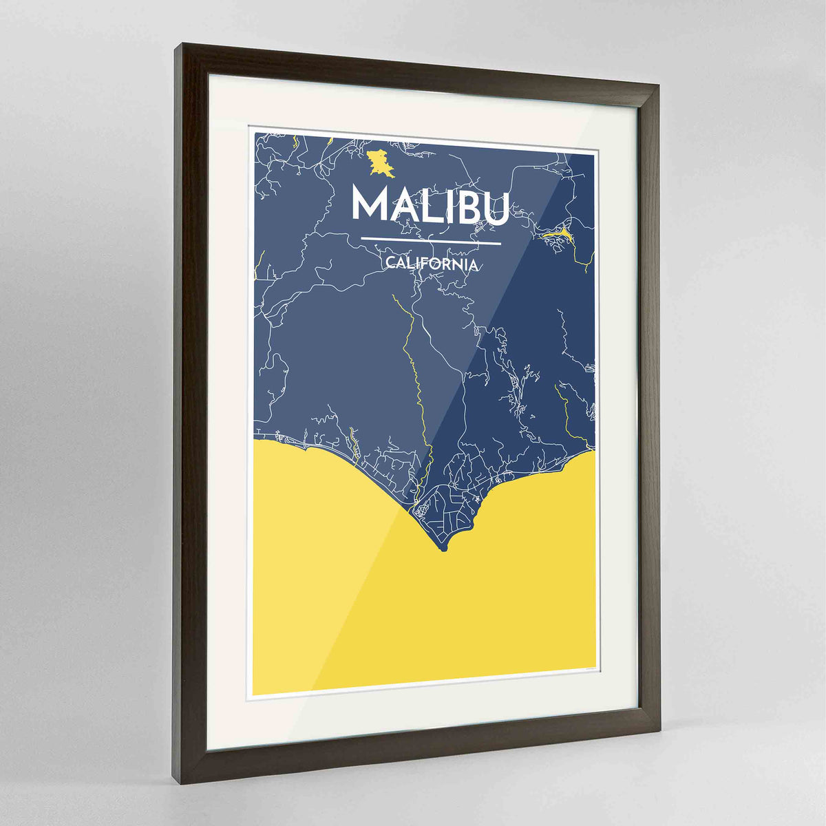 Framed Malibu Map Art Print 24x36&quot; Contemporary Walnut frame Point Two Design Group