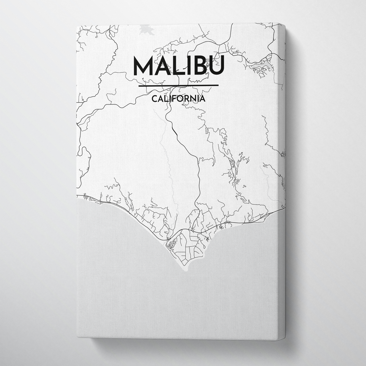 Malibu City Map Canvas Wrap - Point Two Design - Black &amp; White Print