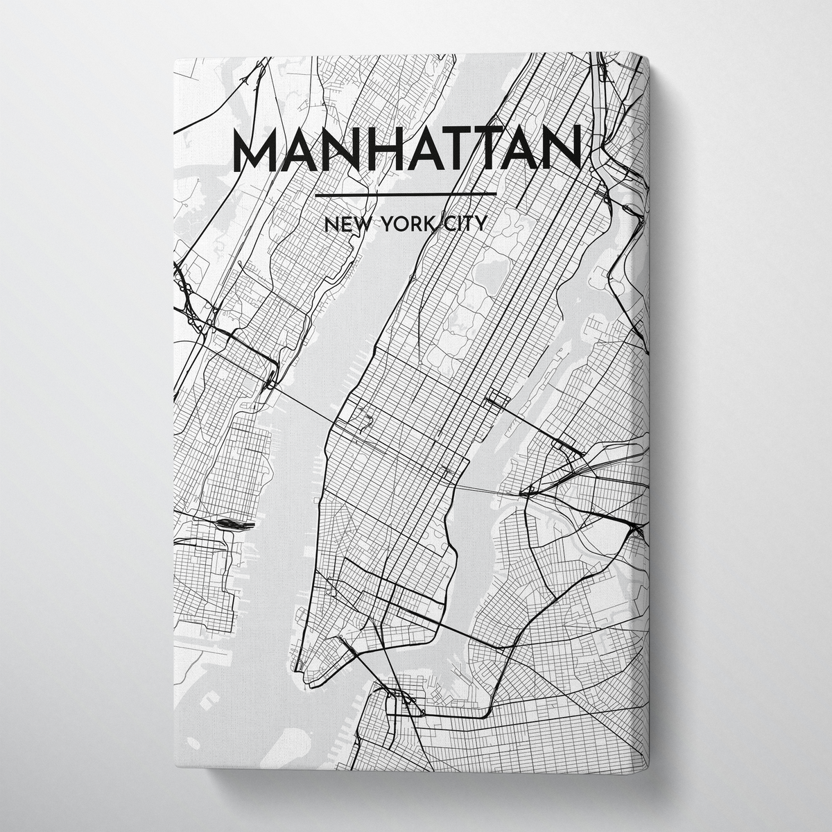 Manhattan City Map Canvas Wrap - Point Two Design - Black &amp; White Print