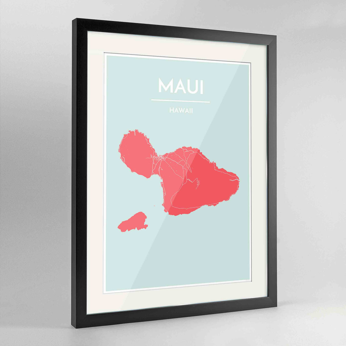 Framed Maui Map Art Print 24x36&quot; Contemporary Black frame Point Two Design Group