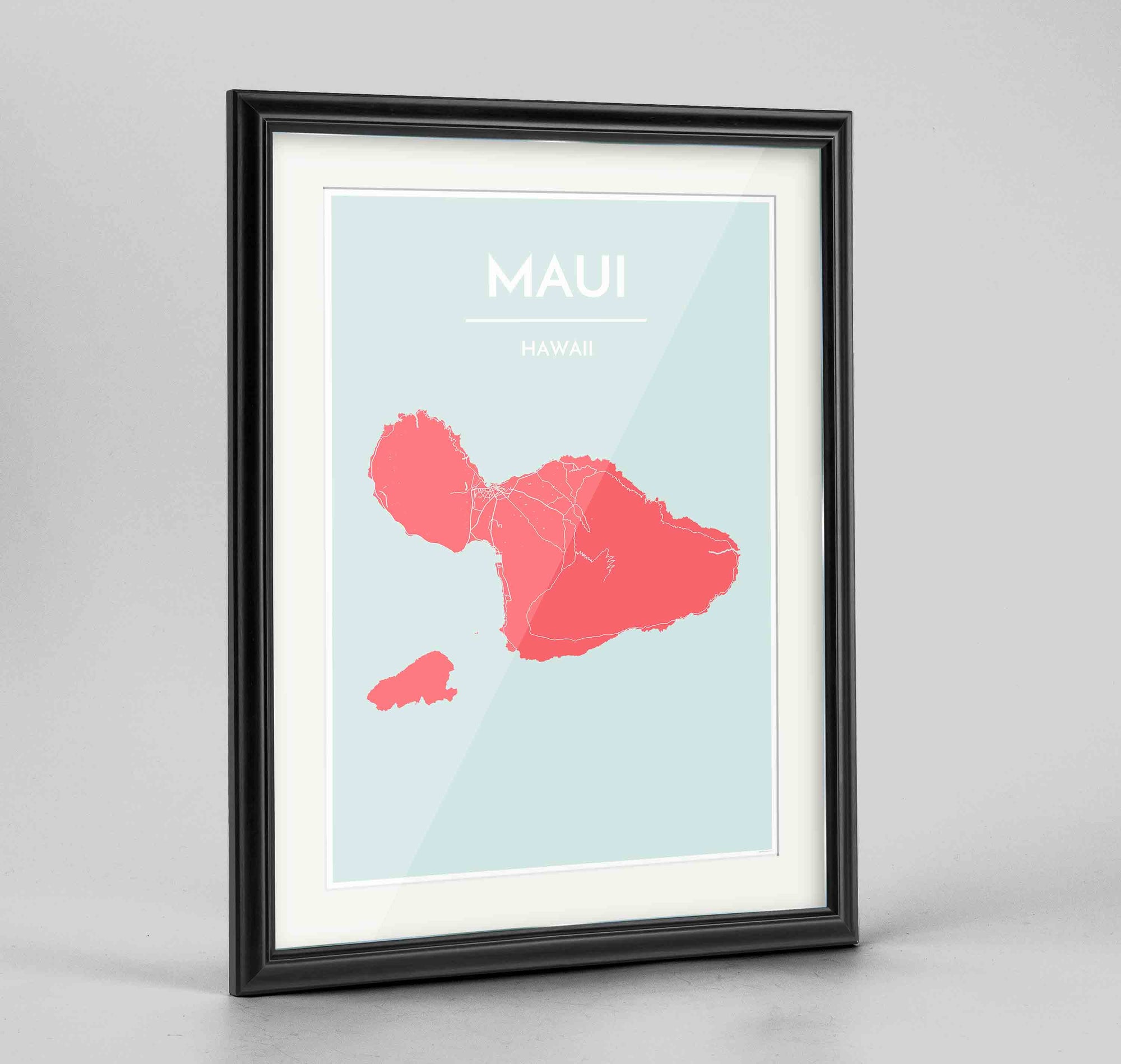 Framed Maui Map Art Print 24x36" Traditional Black frame Point Two Design Group