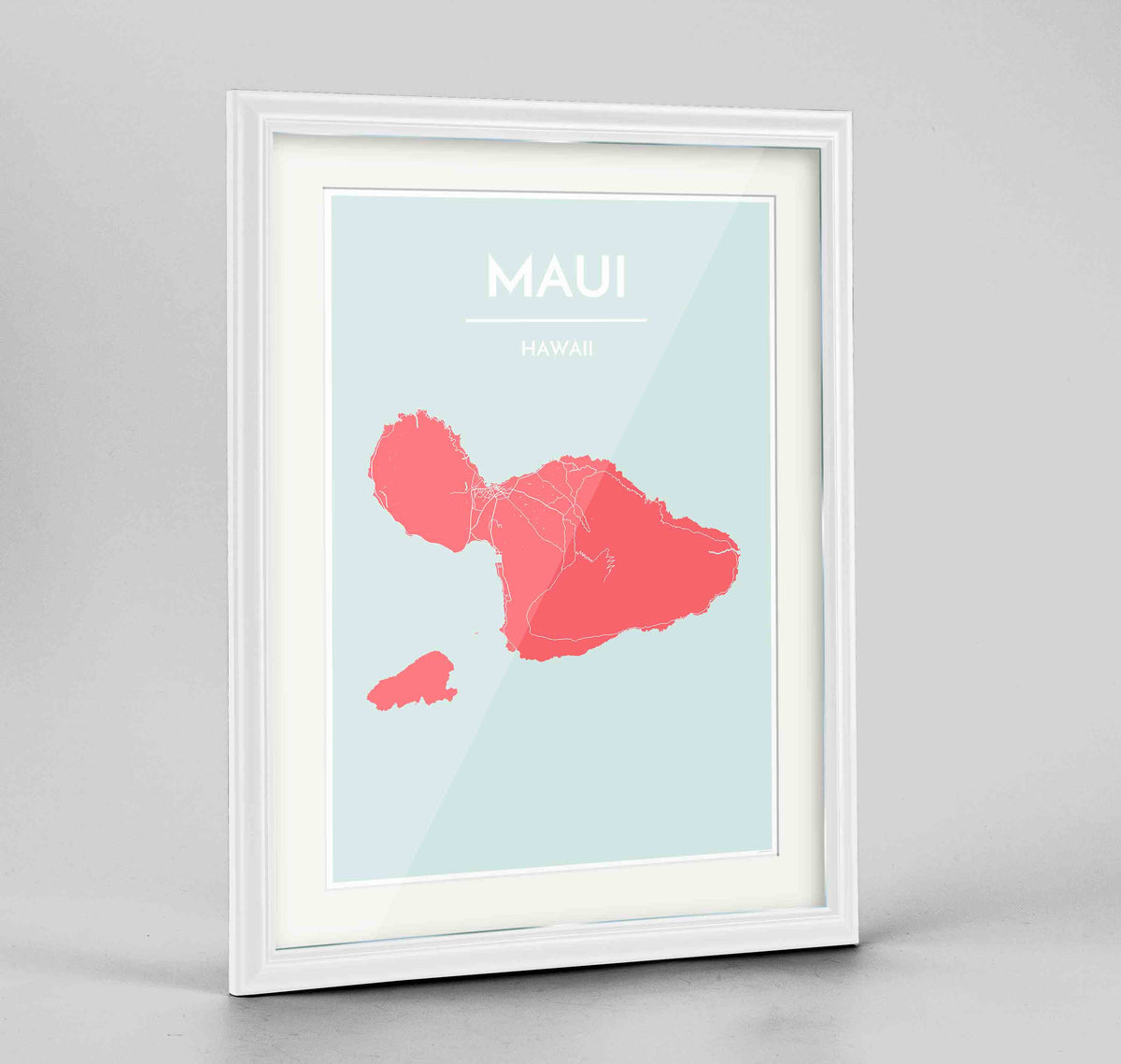 Framed Maui Map Art Print 24x36&quot; Traditional White frame Point Two Design Group