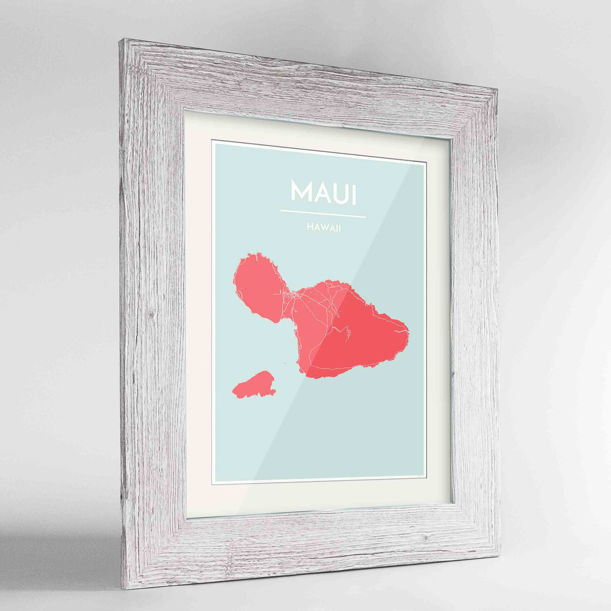 Framed Maui Map Art Print 24x36&quot; Western White frame Point Two Design Group