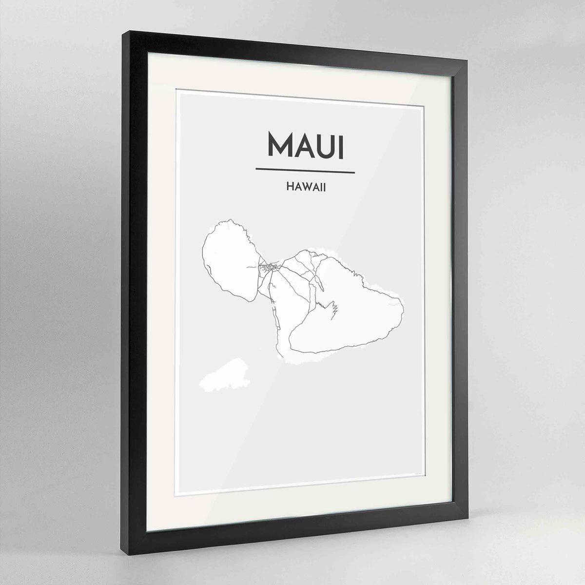Framed Maui Map Art Print 24x36&quot; Contemporary Black frame Point Two Design Group