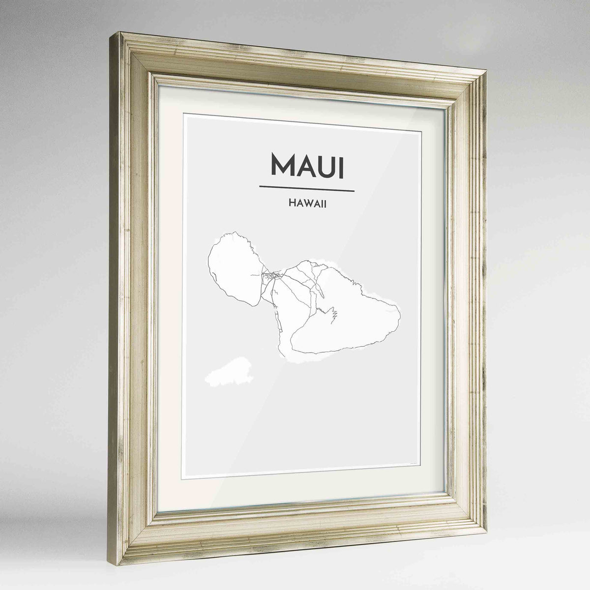 Framed Maui Map Art Print 24x36&quot; Champagne frame Point Two Design Group