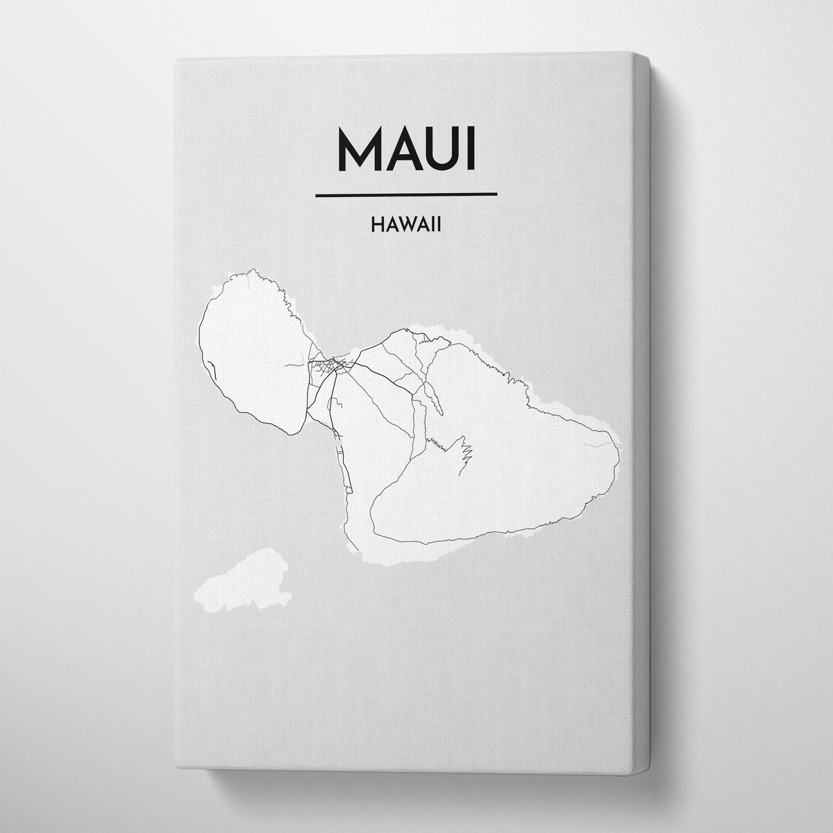 Maui City Map Canvas Wrap - Point Two Design - Black &amp; White Print