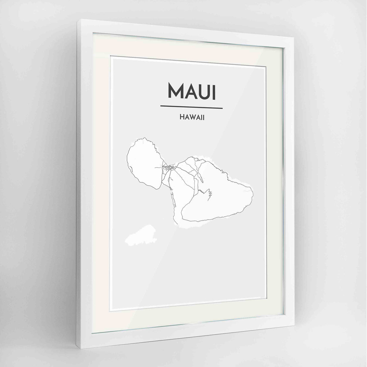 Framed Maui Map Art Print 24x36&quot; Contemporary White frame Point Two Design Group
