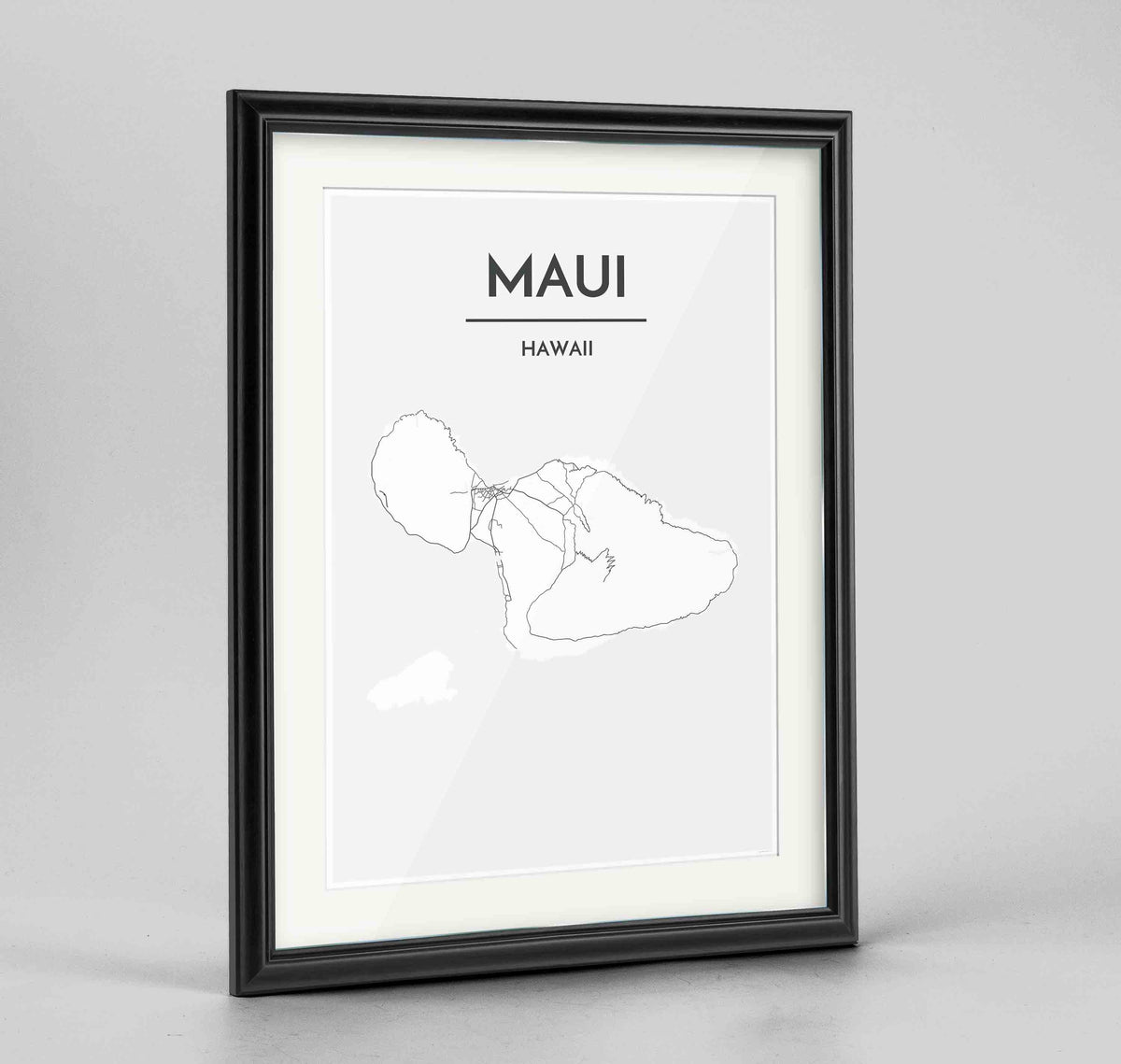 Framed Maui Map Art Print 24x36&quot; Traditional Black frame Point Two Design Group
