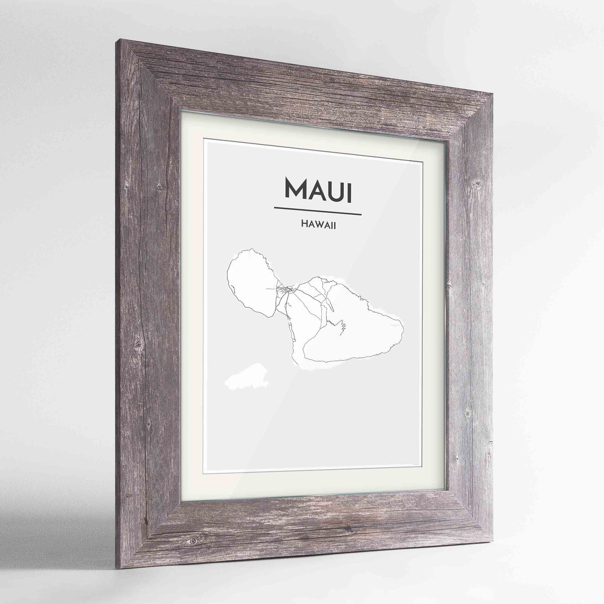 Framed Maui Map Art Print 24x36&quot; Western Grey frame Point Two Design Group