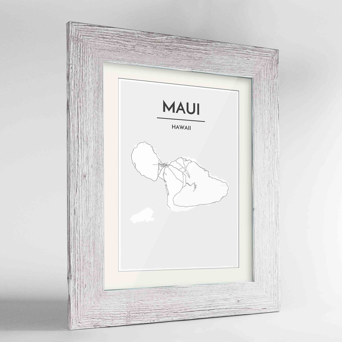 Framed Maui Map Art Print 24x36&quot; Western White frame Point Two Design Group