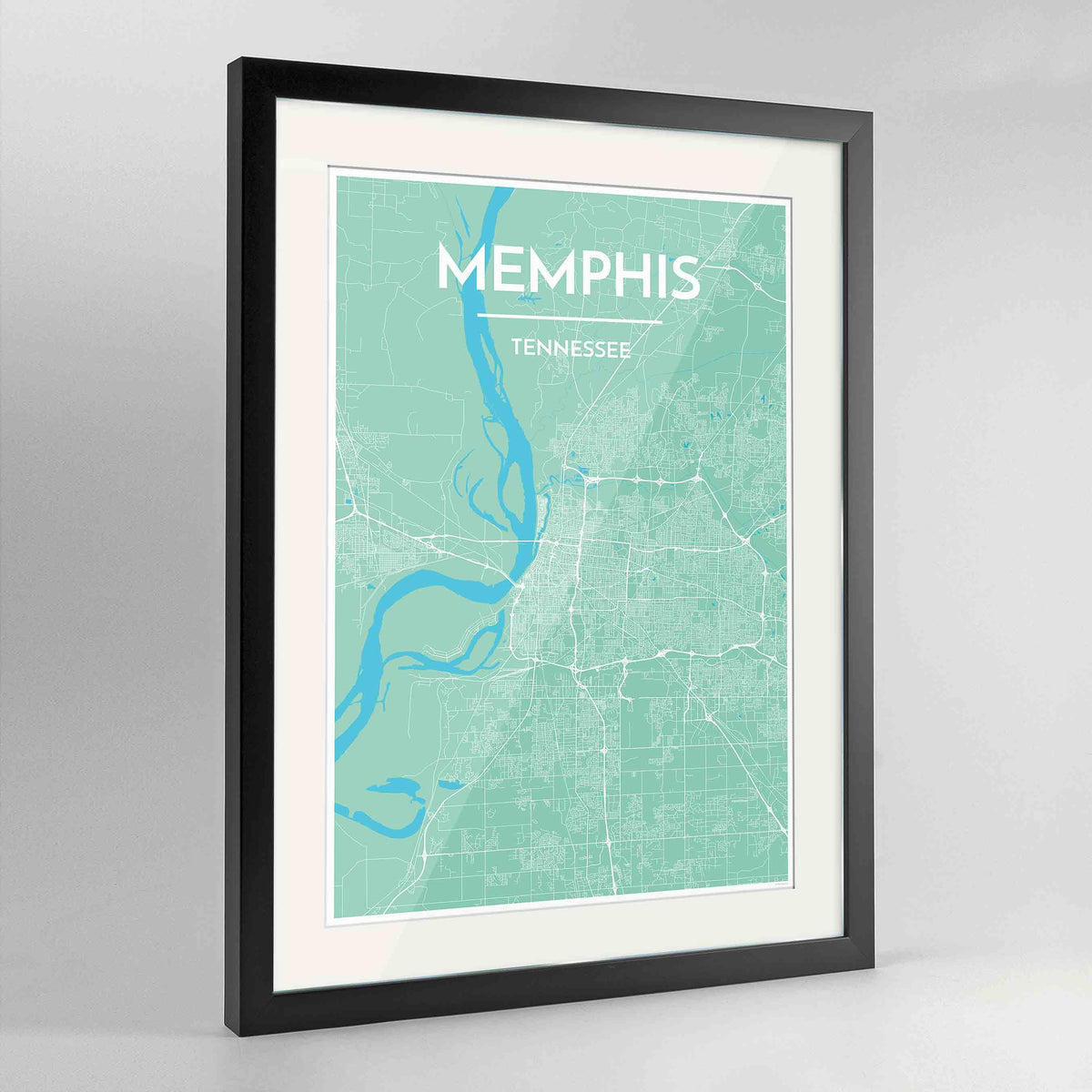 Framed Memphis Map Art Print 24x36&quot; Contemporary Black frame Point Two Design Group