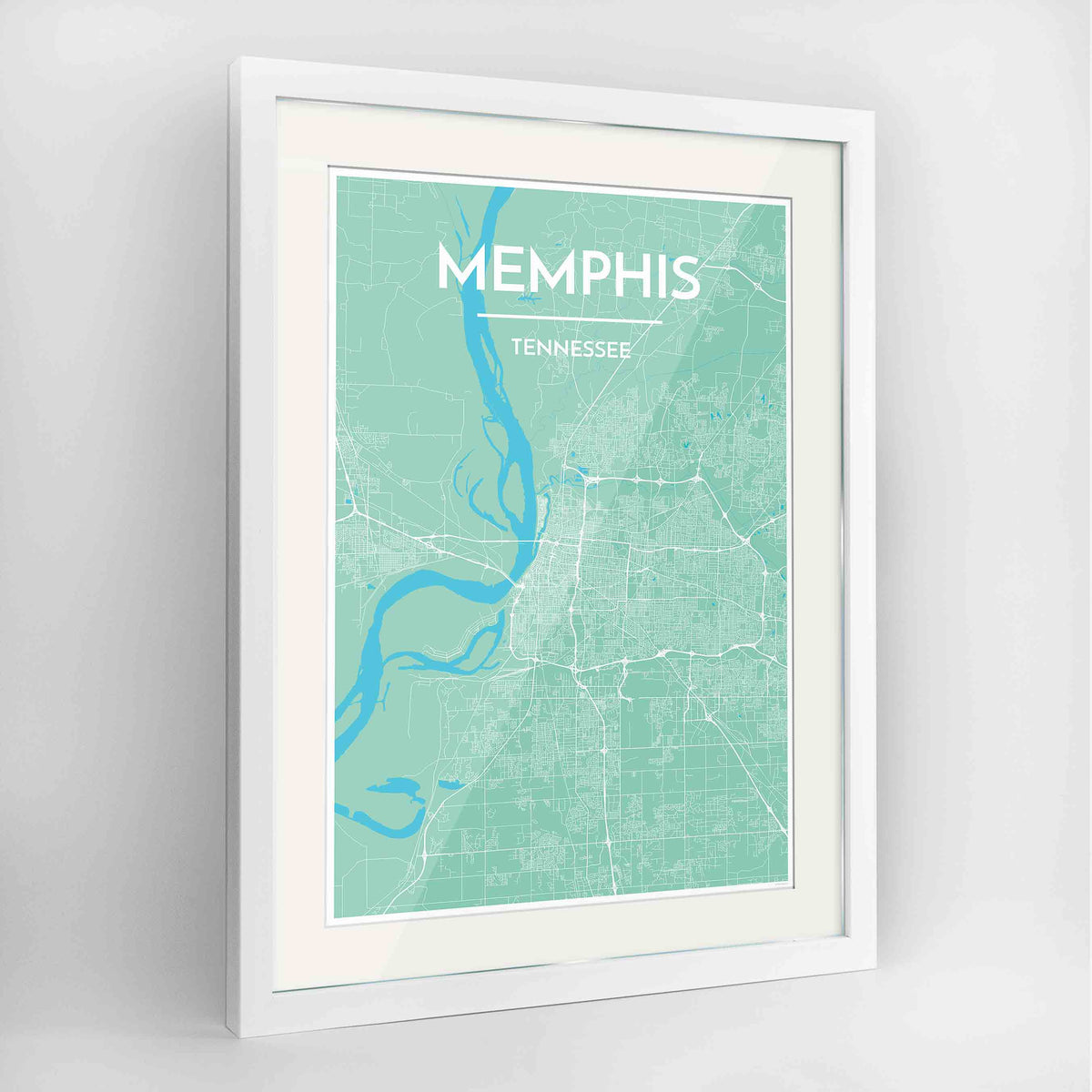 Framed Memphis Map Art Print 24x36&quot; Contemporary White frame Point Two Design Group