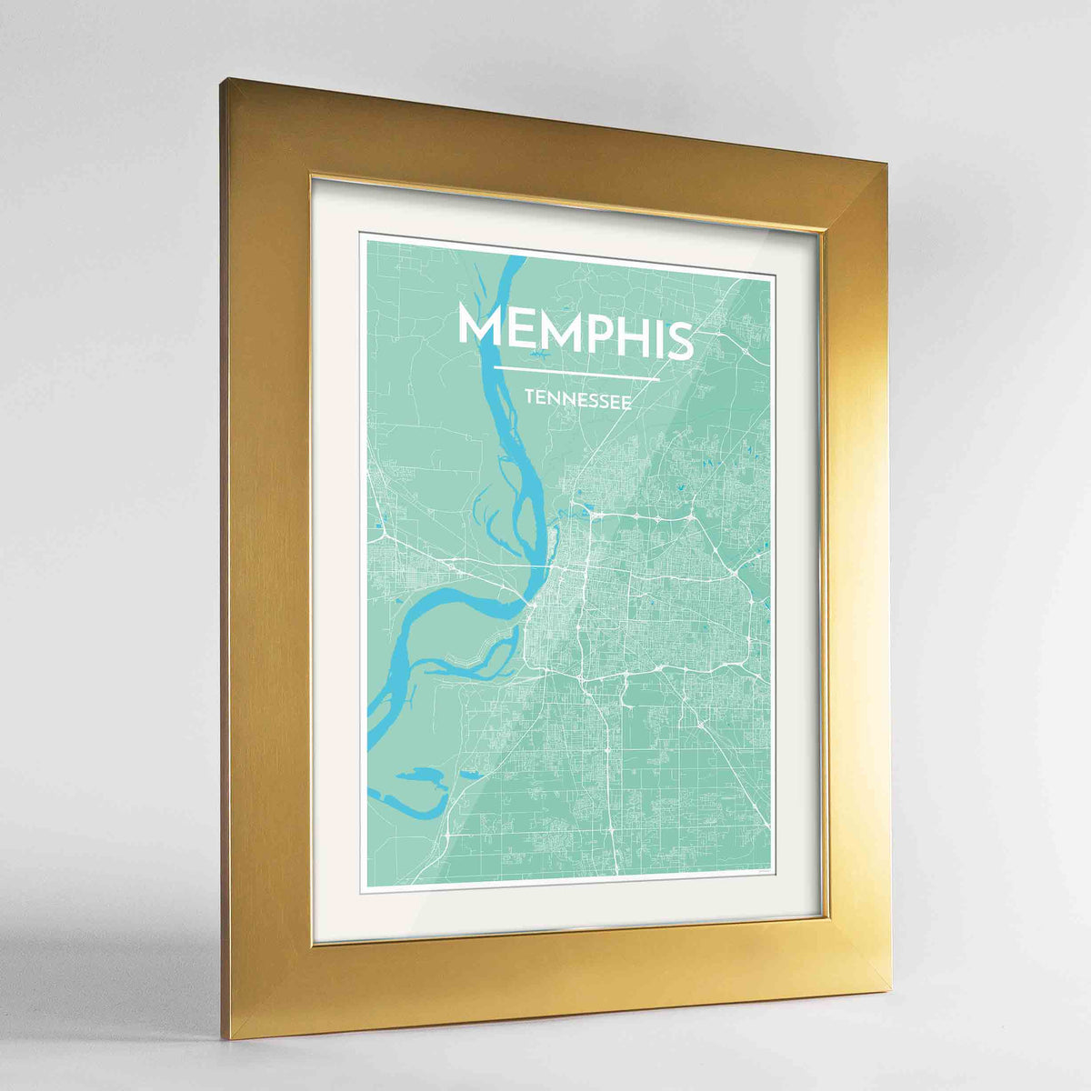 Framed Memphis Map Art Print 24x36&quot; Gold frame Point Two Design Group