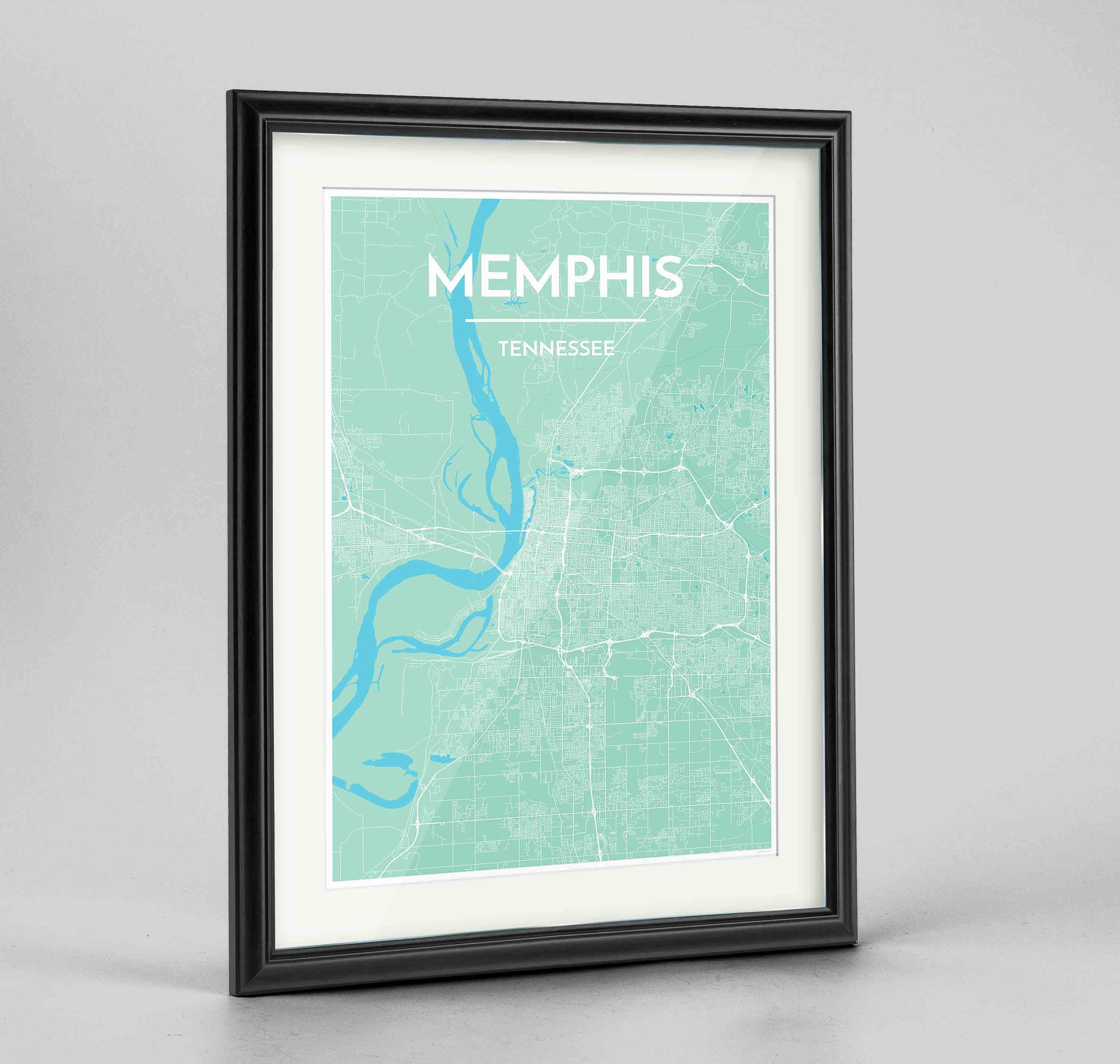 Framed Memphis Map Art Print 24x36" Traditional Black frame Point Two Design Group