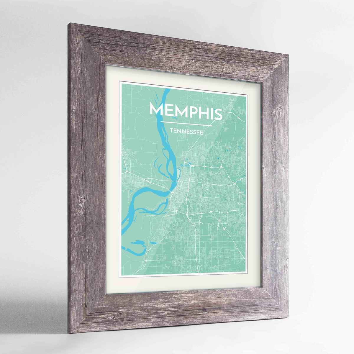 Framed Memphis Map Art Print 24x36&quot; Western Grey frame Point Two Design Group
