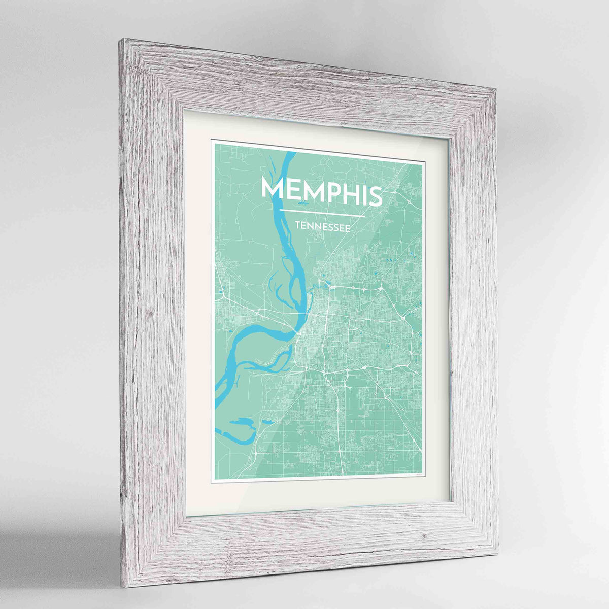 Framed Memphis Map Art Print 24x36&quot; Western White frame Point Two Design Group