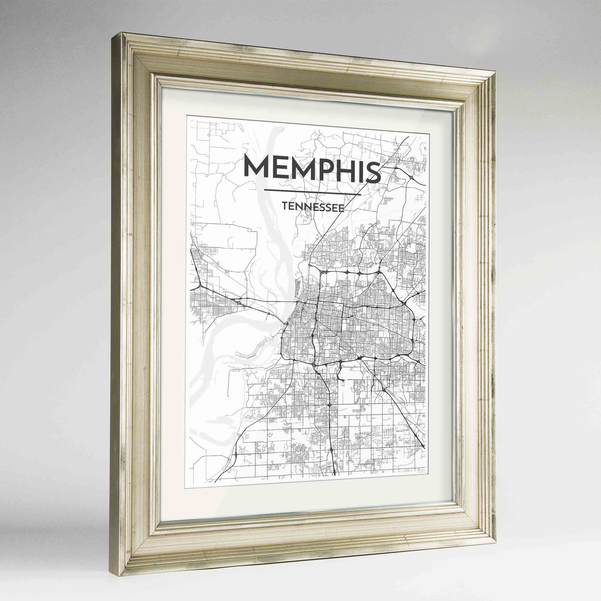 Framed Memphis Map Art Print 24x36&quot; Champagne frame Point Two Design Group
