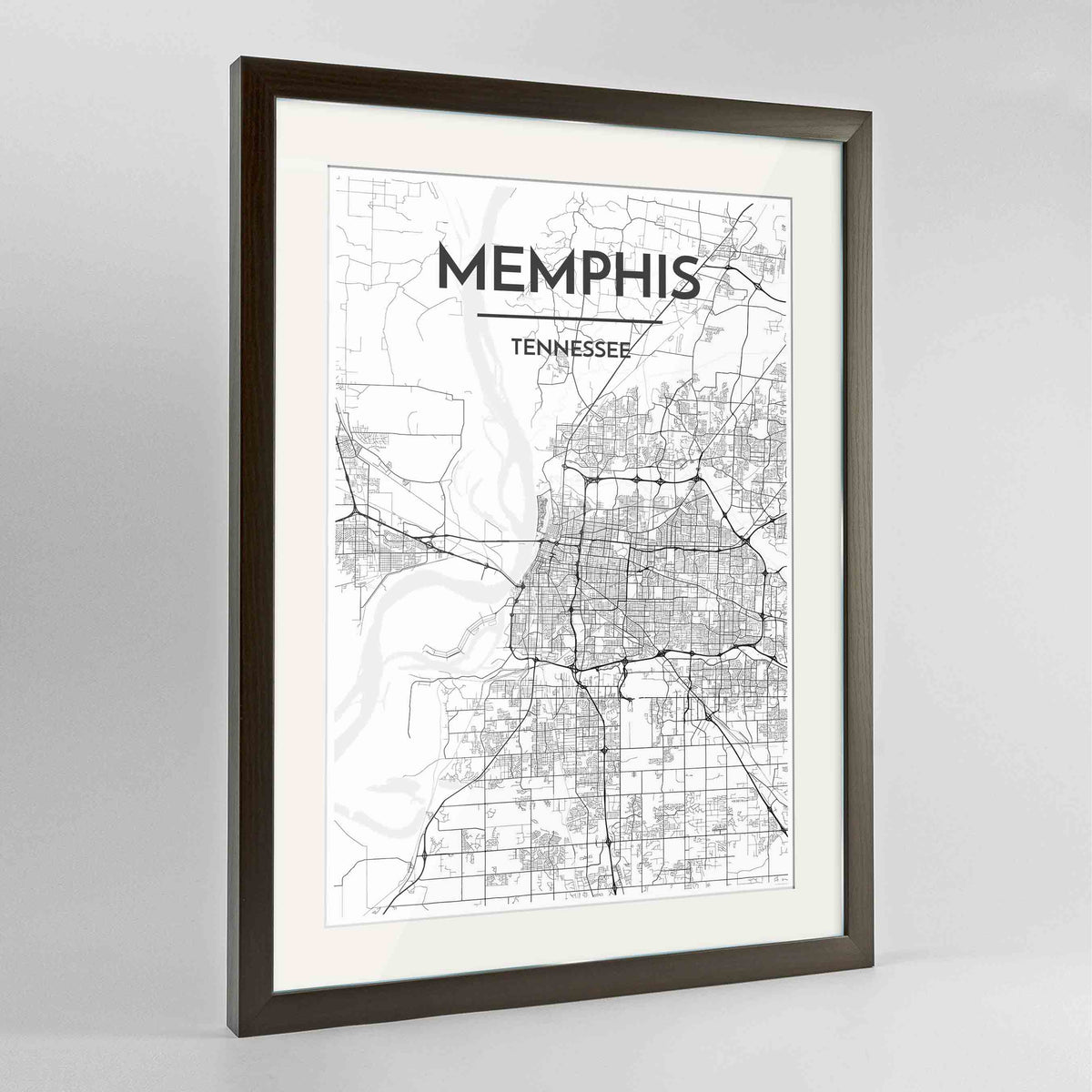 Framed Memphis Map Art Print 24x36&quot; Contemporary Walnut frame Point Two Design Group