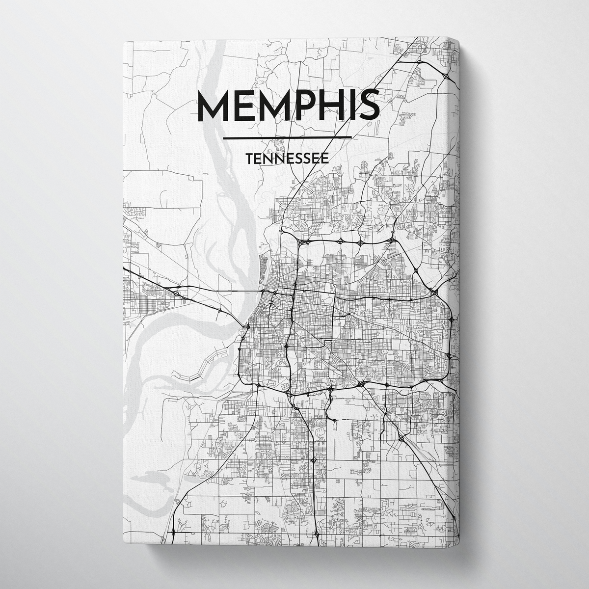 Memphis City Map Canvas Wrap - Point Two Design - Black &amp; White Print