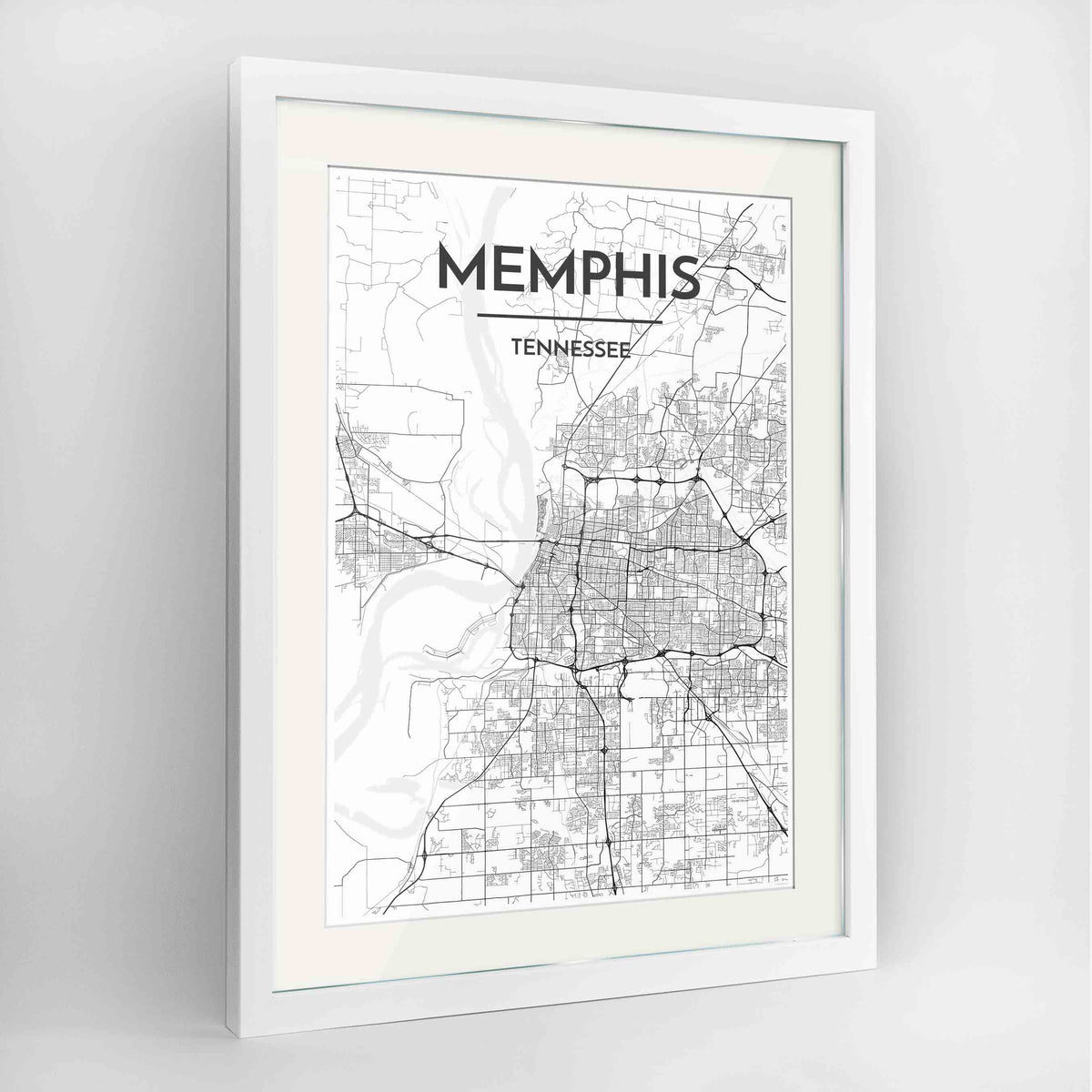 Framed Memphis Map Art Print 24x36&quot; Contemporary White frame Point Two Design Group