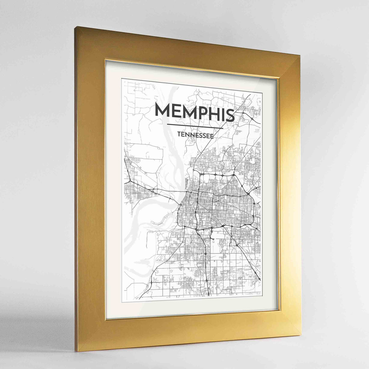 Framed Memphis Map Art Print 24x36&quot; Gold frame Point Two Design Group
