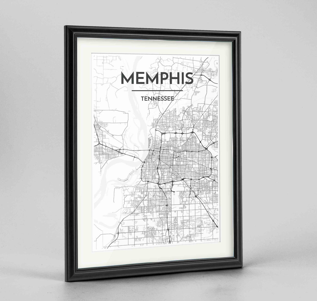 Framed Memphis Map Art Print 24x36&quot; Traditional Black frame Point Two Design Group