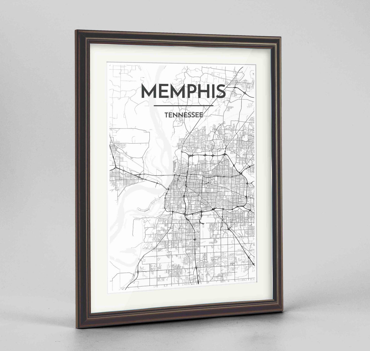 Framed Memphis Map Art Print 24x36&quot; Traditional Walnut frame Point Two Design Group