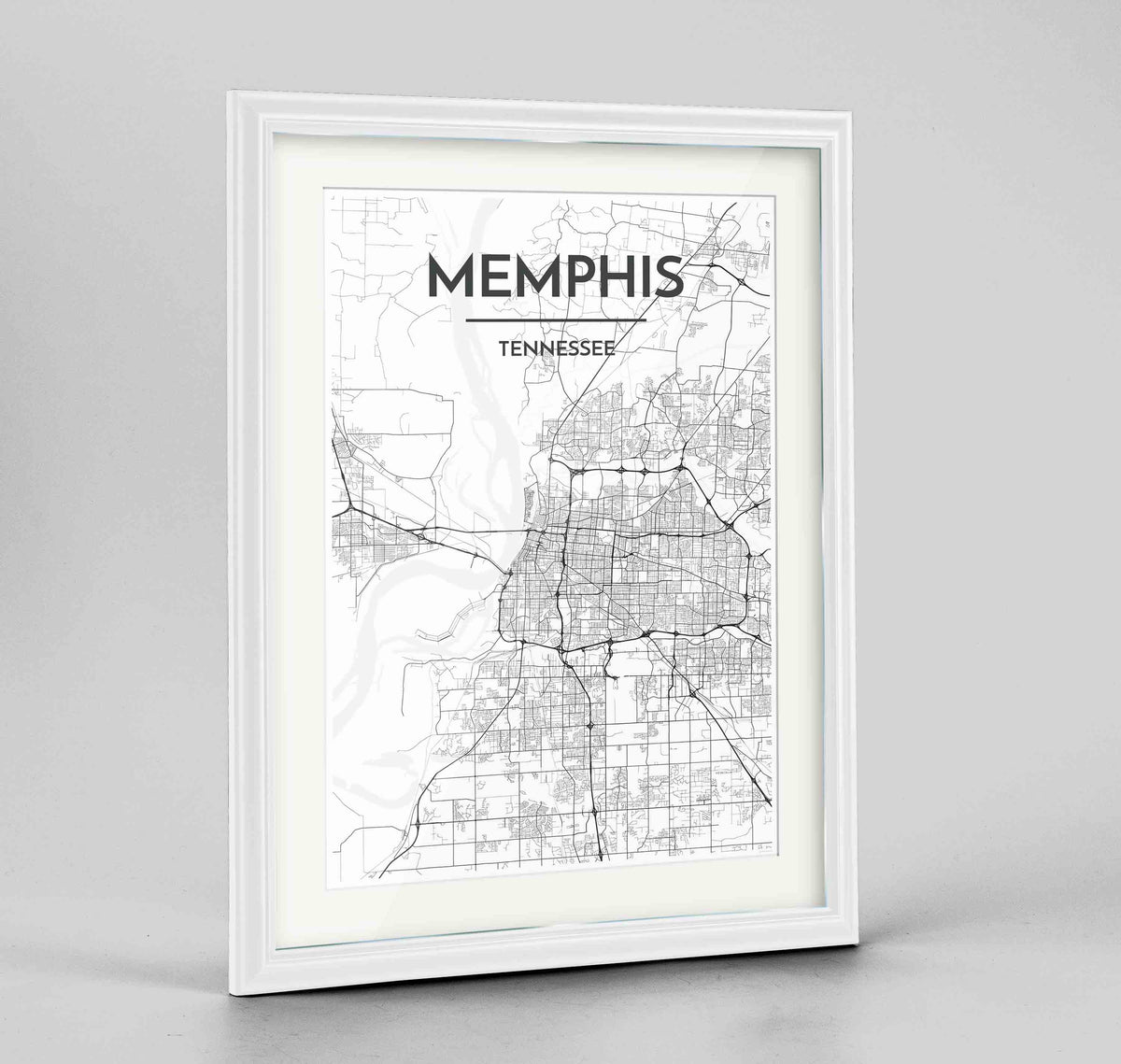 Framed Memphis Map Art Print 24x36&quot; Traditional White frame Point Two Design Group
