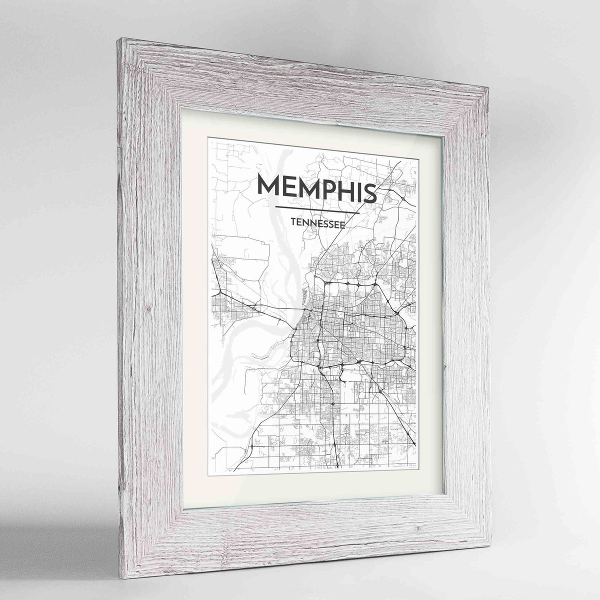 Framed Memphis Map Art Print 24x36&quot; Western White frame Point Two Design Group