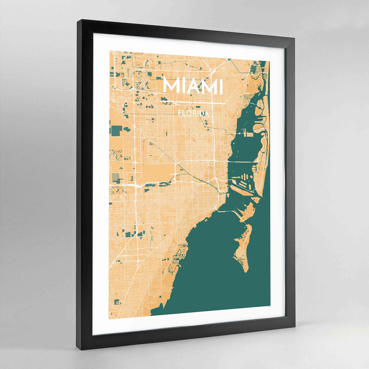 Framed Miami City Map Art Print - Point Two Design