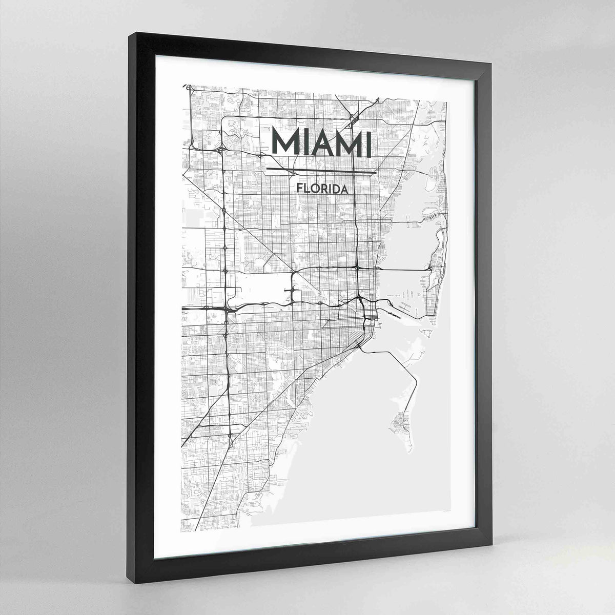 Miami Map Art Print - Framed