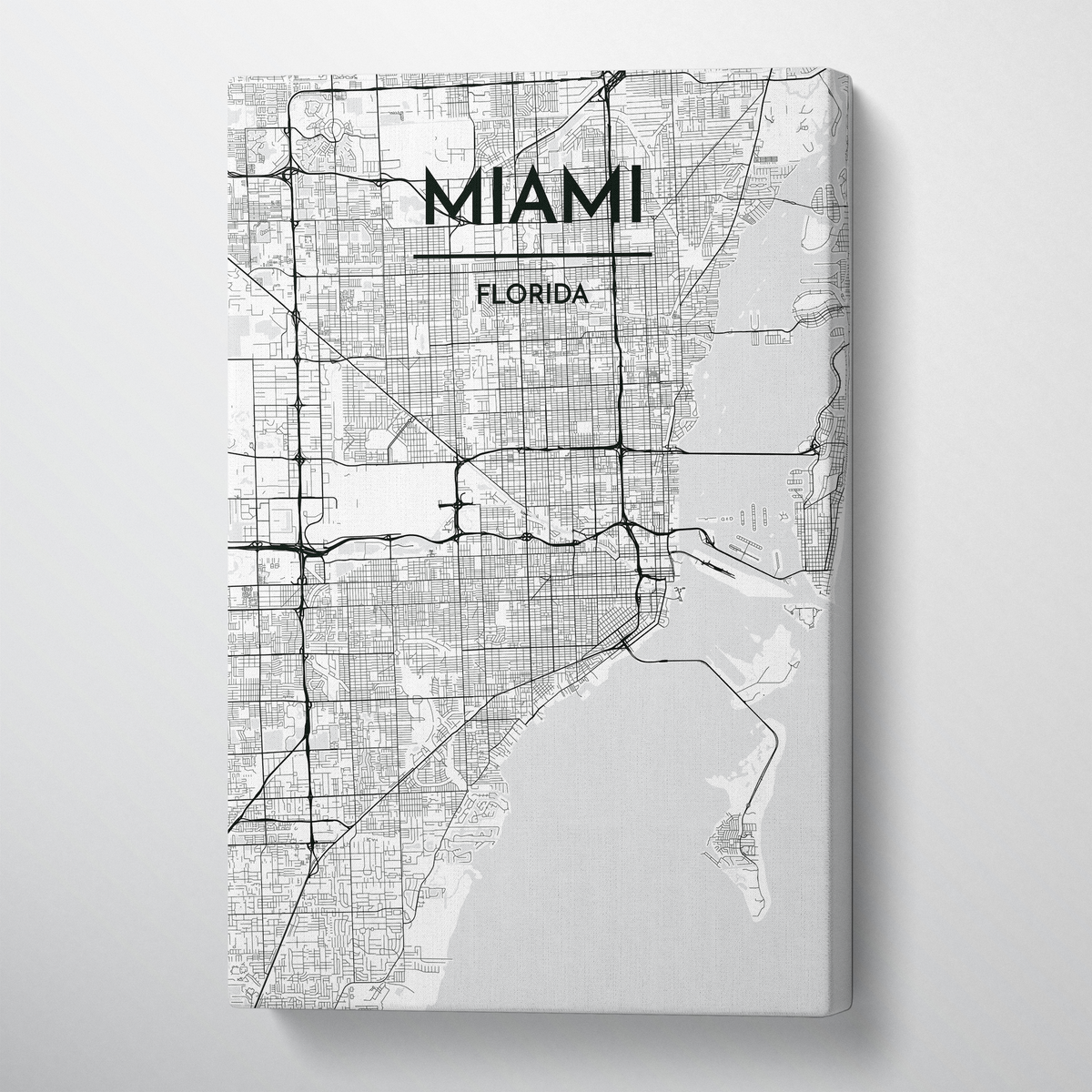 Miami Map Art Print Map Canvas Wrap - Point Two Design
