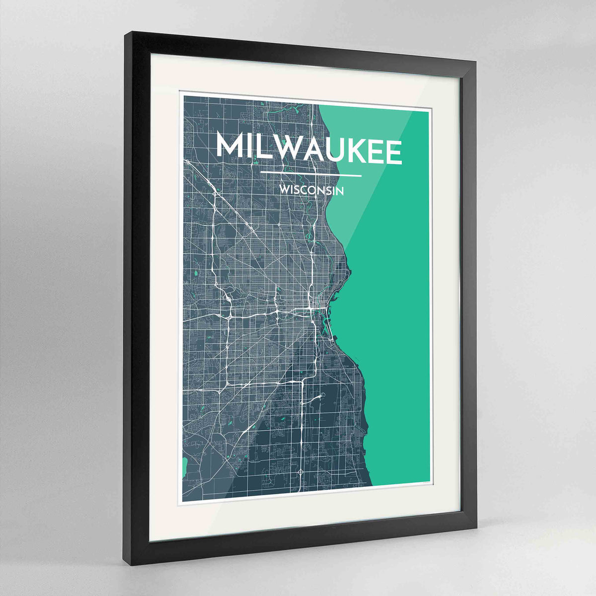Framed Milwaukee City Map 24x36&quot; Contemporary Black frame Point Two Design Group